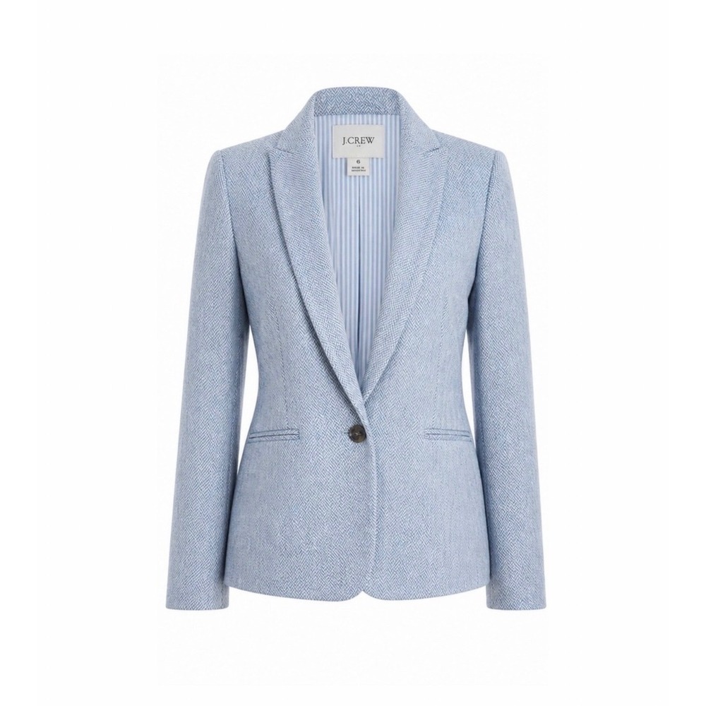 J.Crew Parke Blazer Linen Cotton Womens Size 0 Blue Herringbone One Button NWT